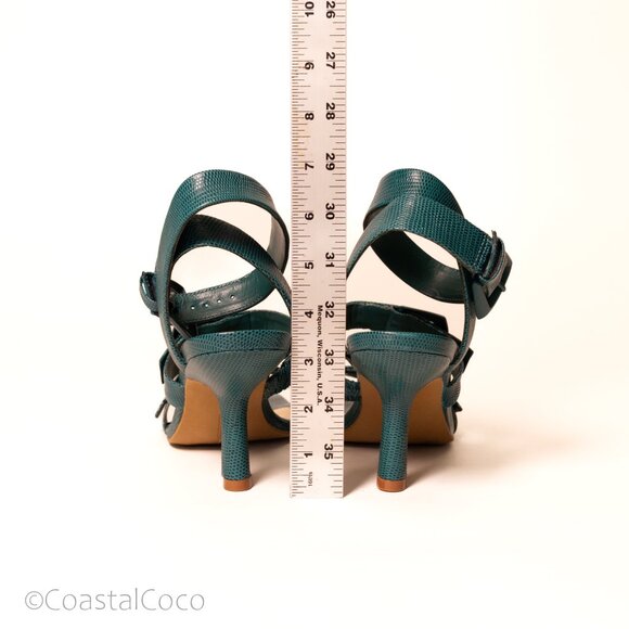 Vince Camuto Jeminstie Sandals 9 Turquoise Heel Leather Strappy Cocktail Wedding - Picture 6 of 10